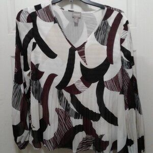 Chico's Maroon/White/Black Long Sleeve Shirt  Size 3